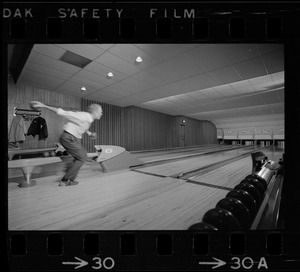 Mayor Kevin White bowling with Boston Police bowling team at Lucky Strike Alley