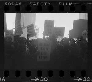 Members of the Boston Police Ass'n are outspoken in their demands that Mayor White keep his promise of equal pay for equal work in a boisterous assembly at City Hall after White's inauguration