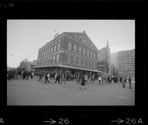 Ring of off-duty Boston policemen circle Faneuil Hall during the inauguration of Mayor White