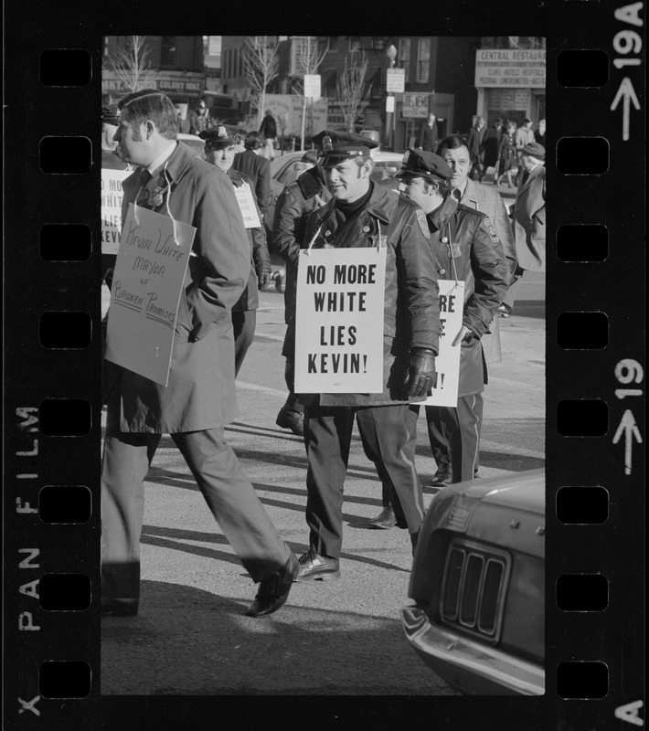 Boston police demonstrators picketing for equal pay for equal work ...