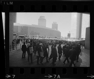 Members of the Boston Police Association picketing for equal pay for equal work outside of City Hall after White's inauguration