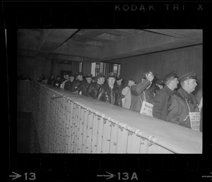 Members of the Boston Police Association entering City Hall to demand that Mayor White keep his promise of equal pay for equal work after White' s inauguration