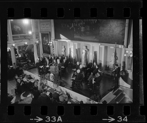 Stage from above at Boston Mayor Kevin White's inauguration at Faneuil Hall