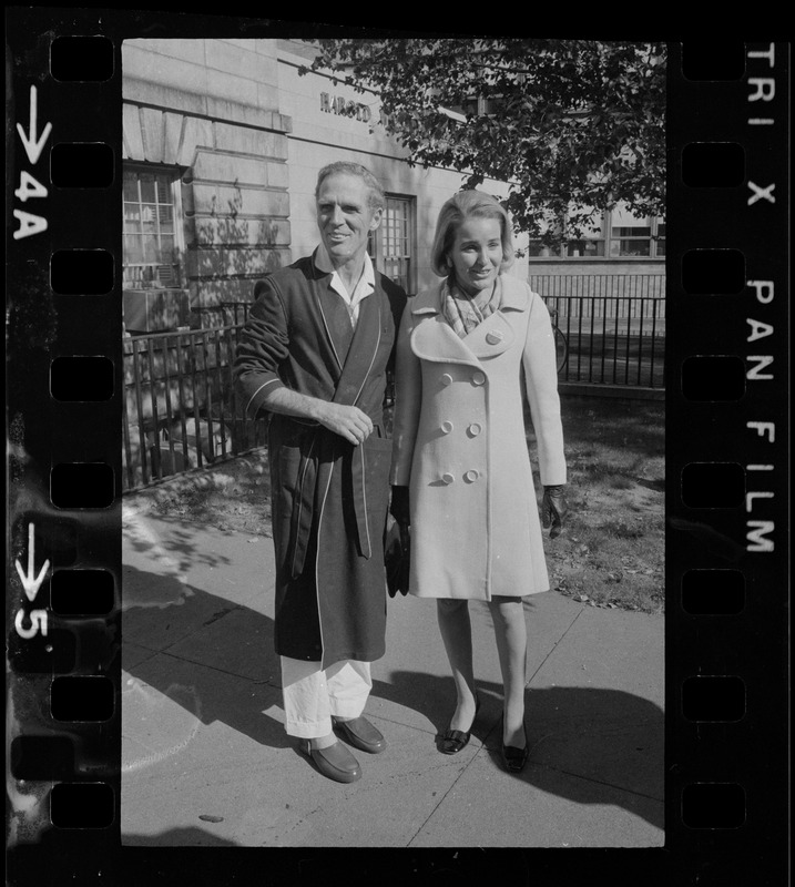 Boston Mayor Kevin White, who underwent surgery last Wednesday night for a bleeding ulcer, is all smiles as he takes a brief walk with his wife, Kathryn, in the garden of Mass. General Hospital