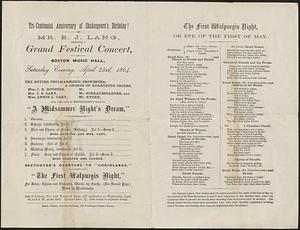 Mr. B. J. Lang, announces a grand festival concert at Boston Music Hall, Saturday evening, April 23rd, 1864