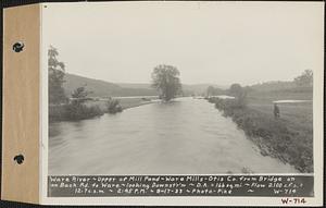 Ware River, upper end of mill pond, Ware Mills Otis Co. from bridge on back road to Ware, looking downstream, drainage area = 166 square miles, flow = 2100 cubic feet per second = 12.7 cubic feet per second per square mile, Ware, Mass., 2:45 PM, Sep. 17, 1933