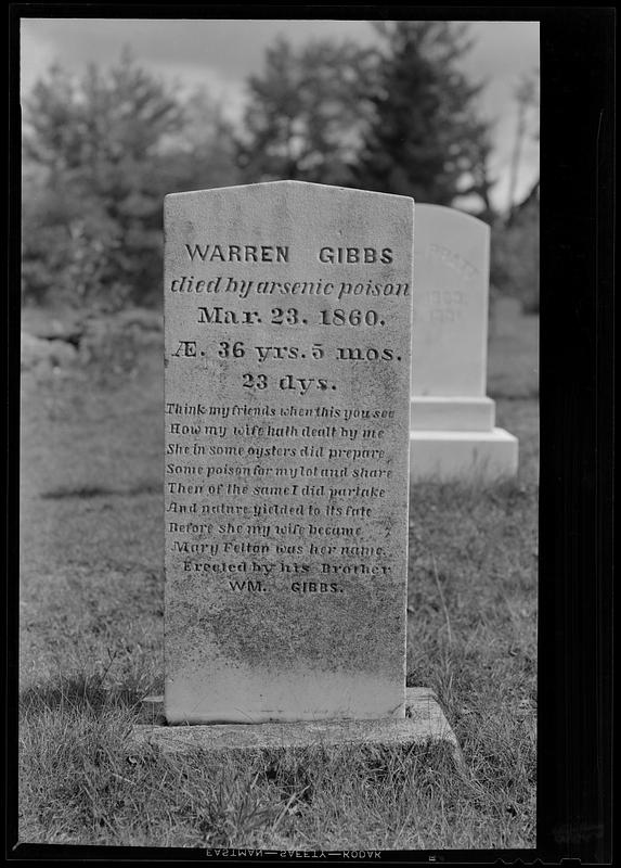 Gravestone marker of Warren Gibbs, Pelham Hill Cemetery, Pelham, Mass., ca. 1938