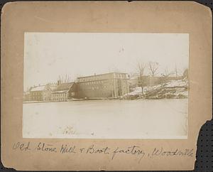 Old Stone Mill and boot factory across Mill Pond, Woodville