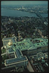 Aerial view of the Boston State House and Beacon Hill