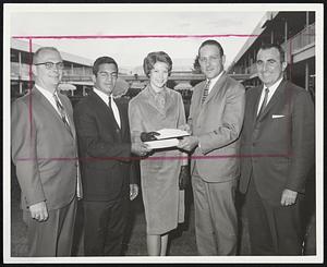 Left to right Fiske Adams - ACBUM. Michael Munes - Milford H.S. (U. of Mass) Susan Abatsis - Mailbow H.S. (Northeastern) Steve Ritterburg - Windsor Button Fred Alibraude - Kennedys