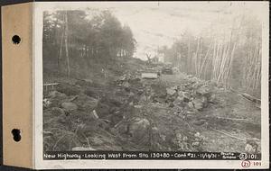 Contract No. 21, Portion of Ware-Belchertown Highway, Ware and Belchertown, new highway, looking west from Sta. 130+80, Ware and Belchertown, Mass., Nov. 10, 1931