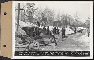 Contract No. 71, WPA Sewer Construction, Holden, looking westerly on Woodland Road from manhole 20B, Holden Sewer, Holden, Mass., Feb. 27, 1940