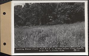 Contract No. 71, WPA Sewer Construction, Holden, looking ahead from manhole 4A-2, Holden Sewer Line, Holden, Mass., Jun. 21, 1940