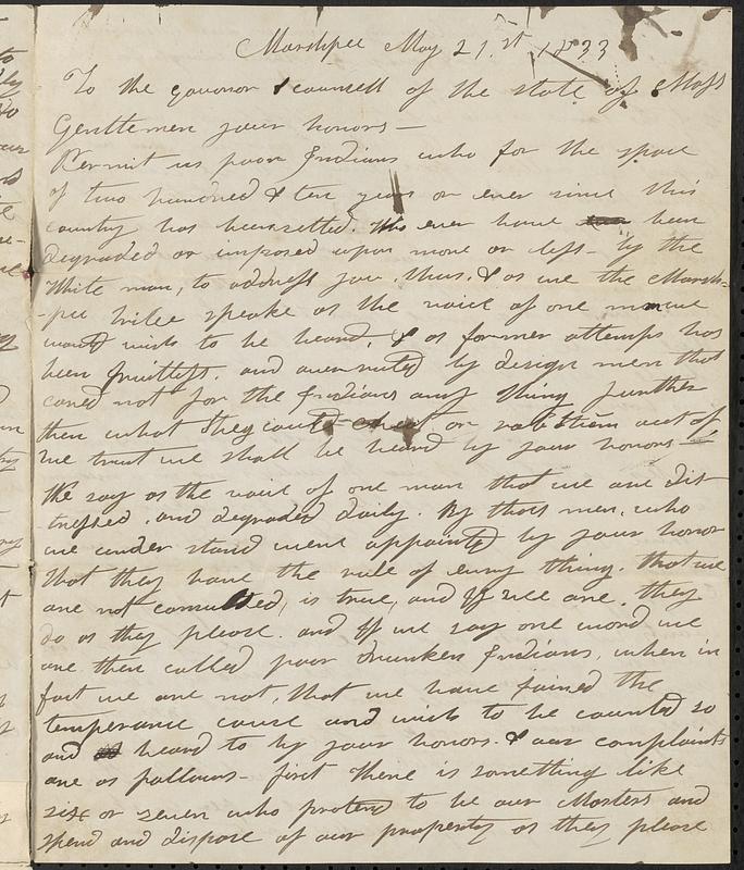 Mashpee Revolt, 1833-1834 - Declaration from Mashpee Indians, May 21, 1833