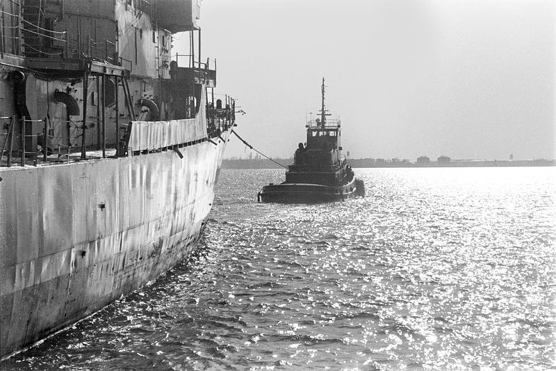 USS Sherman under tow