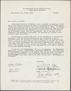 Letter requesting funds to send Mississippians to Congress on behalf of Mississippi Freedom Democratic Party Congressional Challenge