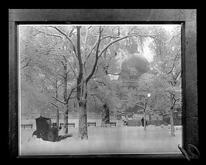 Boston Common and State House in the snow