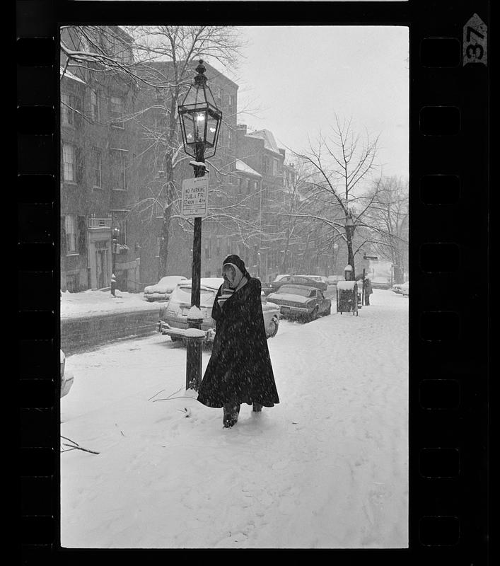 Snowstorm on Mt. Vernon Street, Beacon Hill, downtown Boston