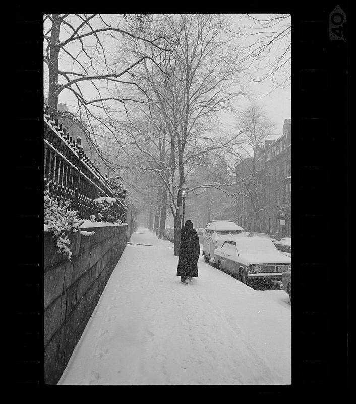 Snowstorm on Mt. Vernon Street, Beacon Hill, downtown Boston