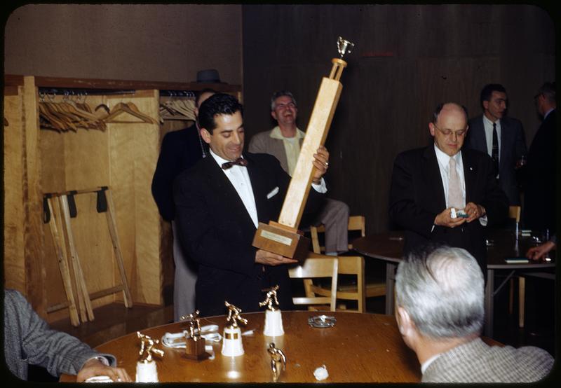 Bowling dinner, Lou Arbeene receiving trophy