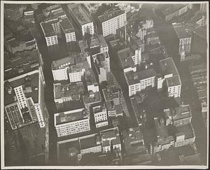 Downtown Boston showing burying ground & Tremont St. on left, Washington St. on right