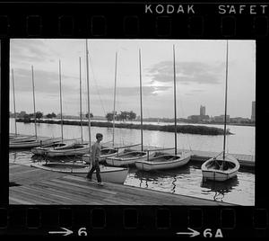 Sailboats at Charles River Basin boathouse, Back Bay