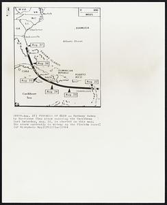 Progress of Cleo -- Pathway taken by Hurricane Cleo since entering the Caribbean last Saturday, Aug. 22, is charted in this map. The storm currently is midway up the Florida coast.
