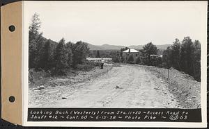 Contract No. 60, Access Roads to Shaft 12, Quabbin Aqueduct, Hardwick and Greenwich, looking back (westerly) from Sta. 11+50, Greenwich and Hardwick, Mass., Jun. 15, 1938