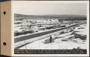 Contract No. 72, Clearing a Portion of the Site of Quabbin Reservoir on the Upper Middle and East Branches of the Swift River, Quabbin Reservoir, New Salem, Petersham and Hardwick, looking northerly at North Dana from near church, Dana, Mass., Mar. 21, 1939