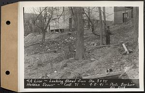 Contract No. 71, WPA Sewer Construction, Holden, 4A line, looking ahead from Sta. 3+75, Holden Sewer, Holden, Mass., Apr. 2, 1941