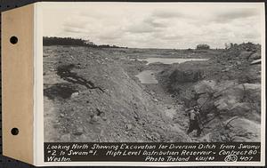 Contract No. 80, High Level Distribution Reservoir, Weston, looking north showing excavation for diversion ditch from swamp 2 to swamp 1, high level distribution reservoir, Weston, Mass., Jun. 21, 1940