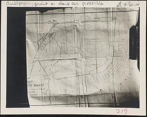 Photo of portion of 1853 map "Plan of the Receiving Basin showing certain avenues and lines of release"