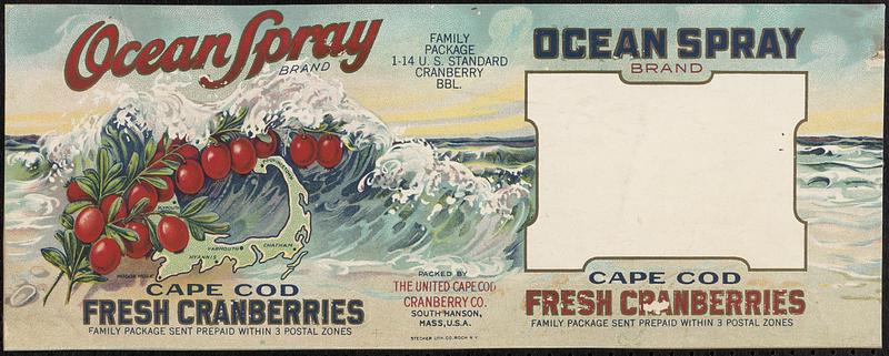 Ocean Spray Brand Fresh Cranberries 1/14 U.S. Standard Cranberry BBL. Can Label