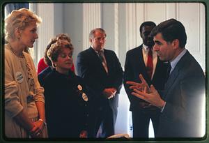 Boston 1988 - MA Gov. Mike Dukakis talks to visitors at his office