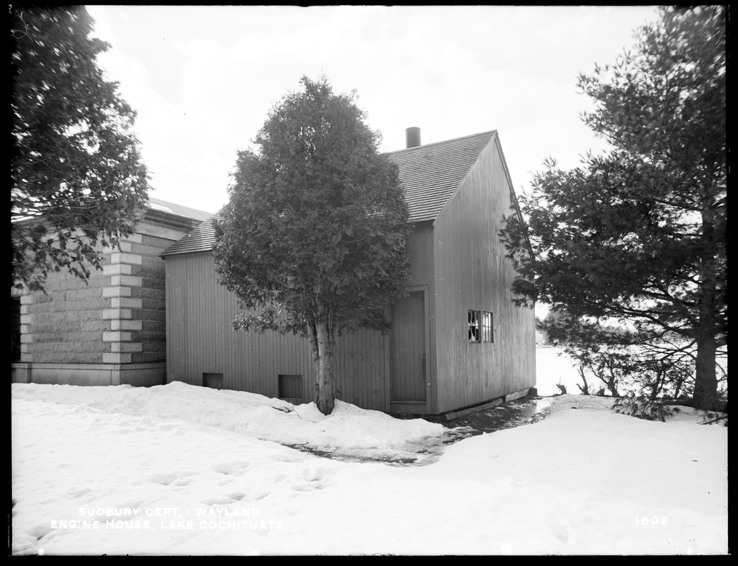 Sudbury Department, Lake Cochituate, Engine House at Gatehouse, at beginning of Cochituate Aqueduct, from the east, Wayland, Mass., Feb. 14, 1898