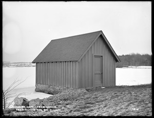 Sudbury Department, boathouse at Framingham No. 3, near Dam, from the southeast, Framingham, Mass., Feb. 15, 1898