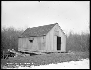 Sudbury Department, house at old temporary dam, below railroad bridge, from the east, Framingham, Mass., Feb. 15, 1898