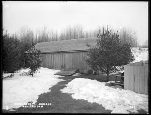 Sudbury Department, outbuildings (barn and shed) at attendant's house, Ashland Dam, westerly one, from south, Ashland, Mass., Feb. 15, 1898