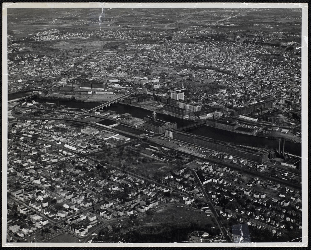 Aerial view of Lawrence looking northwesterly from Mass. Ave., No. Andover