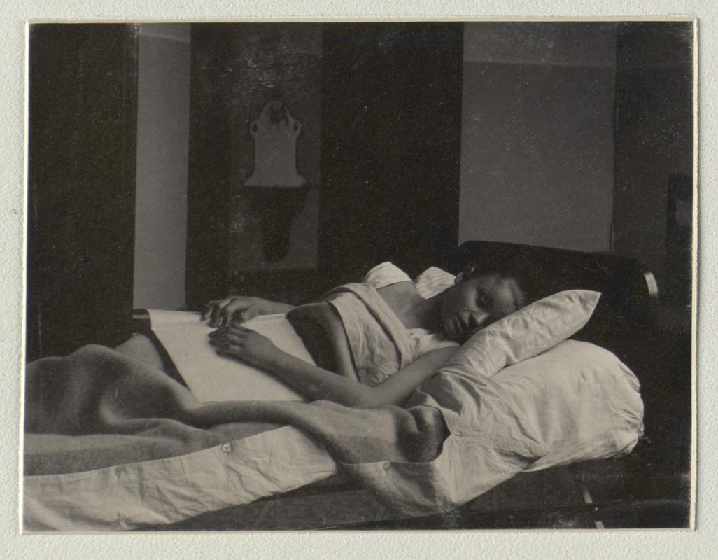 Blinder, im Bette lesend: A blind girl, reading in bed