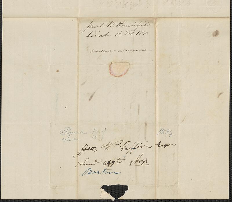 Jacob Stitchfield to George Coffin, 12 February 1840 - Digital Commonwealth