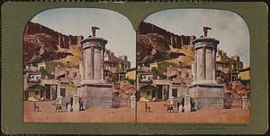 Monument of Lysikrates or lantern of Demosthenes, Acropolis in distance, Athens, Greece