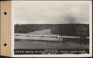 Ware River, United States Geological Survey (U.S.G.S.) Gaging Station at Gibbs Crossing, old station, flow = 880 cubic feet per second, Thorndike, Palmer, Mass., 4:00 PM, Oct. 21, 1932