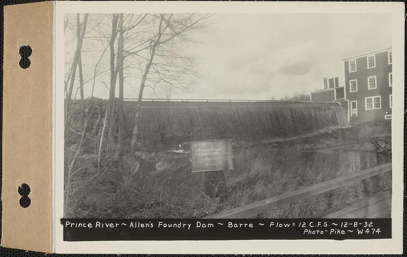 Prince River, Allen's Foundry dam, flow 12 cubic feet per second, Barre