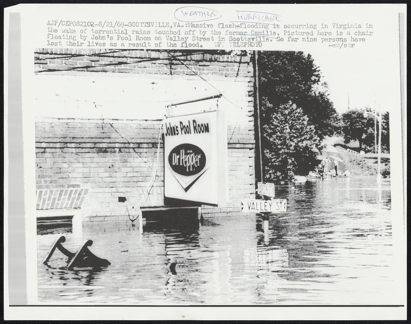 Weather Hurricane. Scottsville, VA. Massive flash flooding is