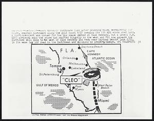 Hurricane Cleo after pounding Miami mercilessly for hours, smashed northward along the gold coast 8/27 keeping its 100 MHP winds over land. A hurricane alert was issued for the big space center at Cape Kennedy, but a late(1 P.M. EST) advisory said the storm had shifted slightly to the west and “it now appears the hurricane will pass to the west of Cape Kennedy and very near Daytona Beach” late 8/27. In its wake lay 122 dead in the Caribbean and millions in property damage.