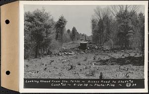 Contract No. 60, Access Roads to Shaft 12, Quabbin Aqueduct, Hardwick and Greenwich, looking ahead from Sta. 76+00, Greenwich and Hardwick, Mass., Apr. 20, 1938