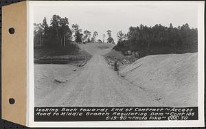 Contract No. 106, Improvement of Access Roads, Middle and East Branch Regulating Dams, and Quabbin Reservoir Area, Hardwick, Petersham, New Salem, Belchertown, looking back towards end of contract, access road to Middle Branch Regulating Dam, Belchertown, Mass., Jun. 19, 1940