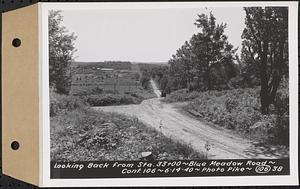 Contract No. 106, Improvement of Access Roads, Middle and East Branch Regulating Dams, and Quabbin Reservoir Area, Hardwick, Petersham, New Salem, Belchertown, looking back from Sta. 33+00, Blue Meadow Road, Belchertown, Mass., Jun. 14, 1940