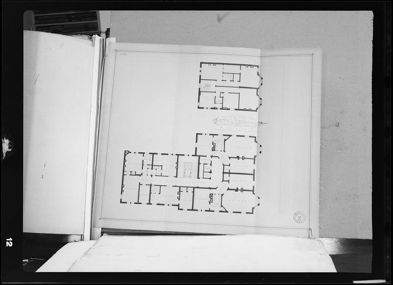 Copy negative of 1875 floor plan of Hotel Vendome, Boston, Massachusetts